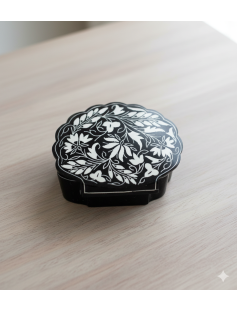 Handcrafted Bidri Shell Shape Box – Pure Silver Sheet Inlay 874