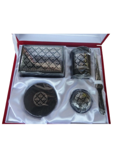 Handcrafted Bidri Office Desk Set – Pure Silver Wire Inlay 883