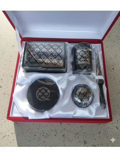 Handcrafted Bidri Office Desk Set – Pure Silver Wire Inlay 883