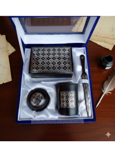Handcrafted Bidri Office Set – Pure Silver Wire Inlay 884