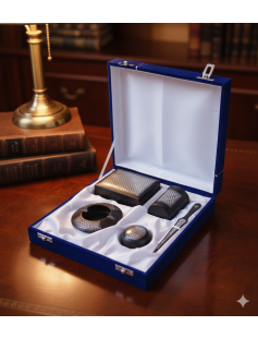 Handcrafted Bidri Office Set – Pure Silver Star Inlay 886